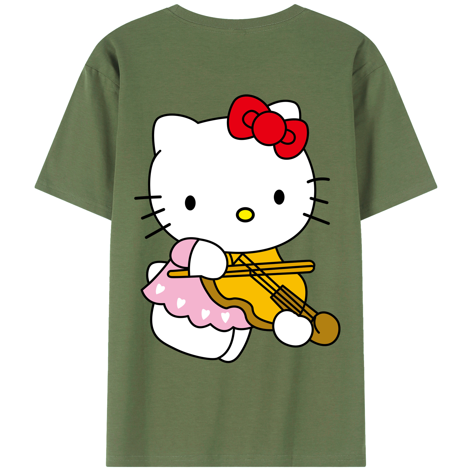 （画像用） Hello Kitty ハローキティ 綿100％ メンズ半袖Tシャツ（バックプリント） 通気性
